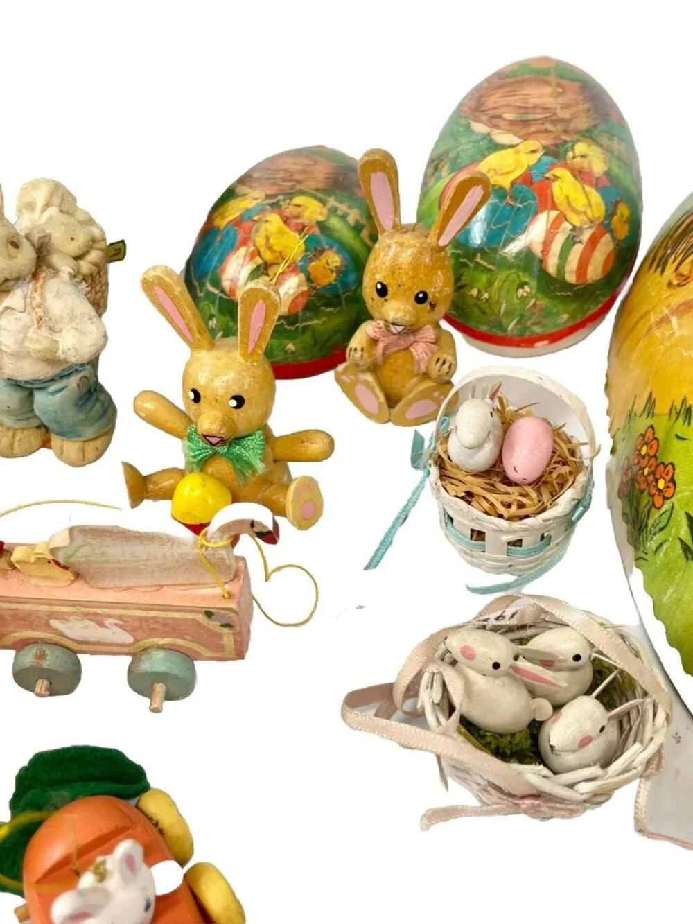 Vtg Easter Ornaments Wood Dakin Crochet Paper Mache Egg Chick Bunny Rabbit Lot
